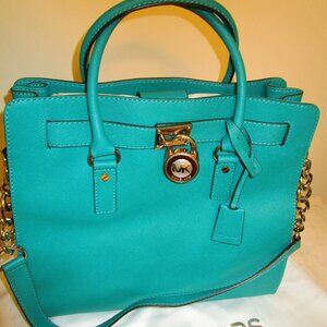Michael Kors Hamilton Aqua Saffiano Large Satchel